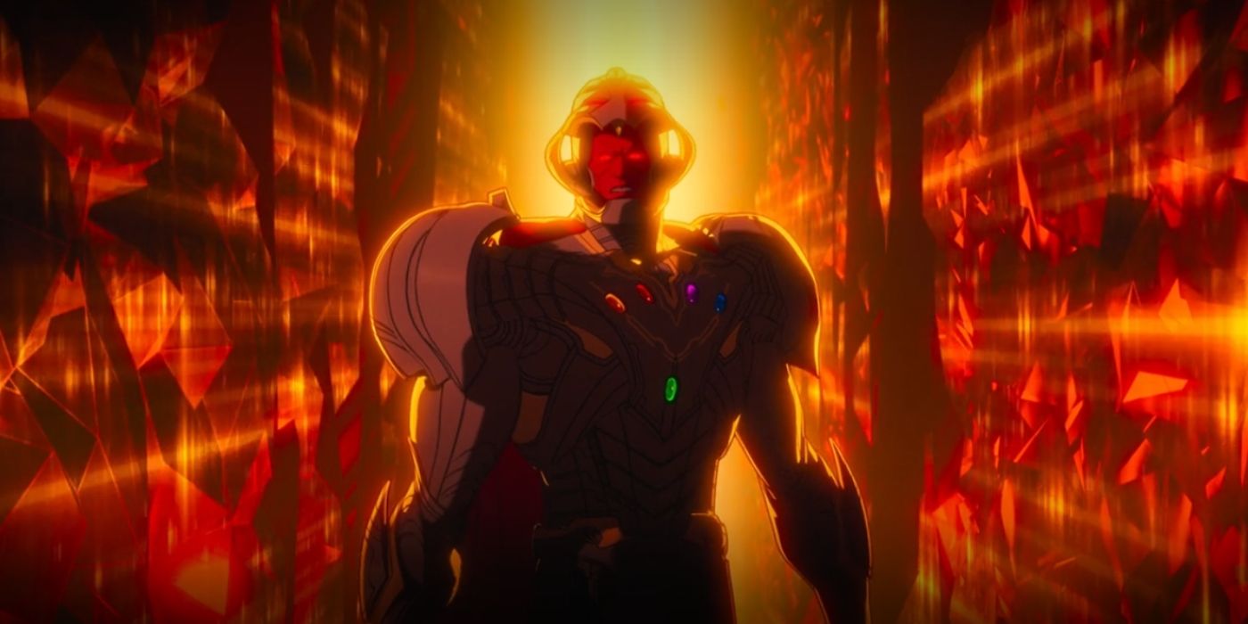 Infinity Ultron using the Infinity Stones in What If...?