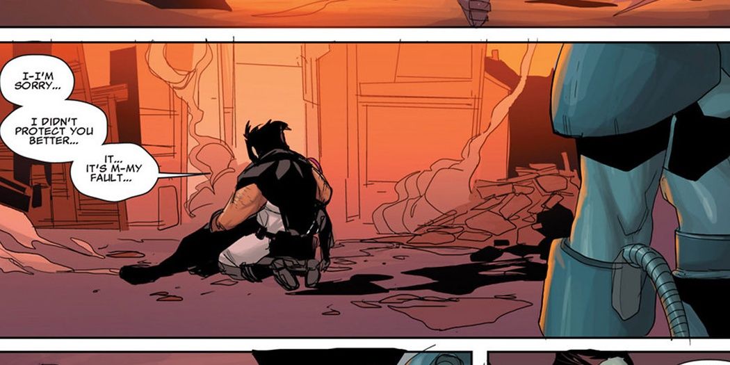 Wolverine with dead Daken in Marvel Comics.