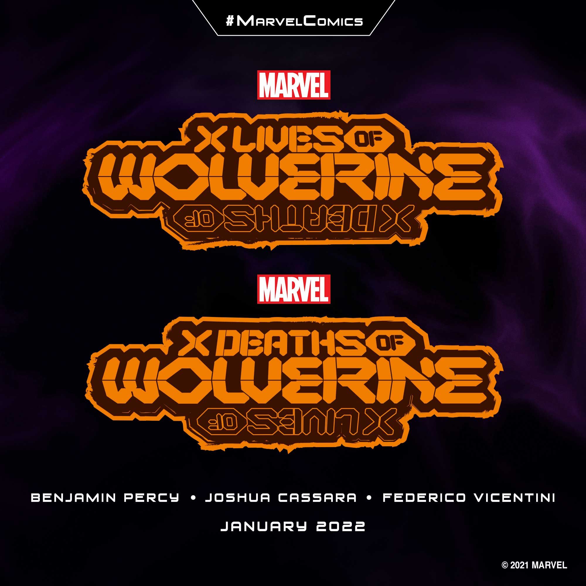 X Lives of Wolverine and X Deaths of Wolverine logos