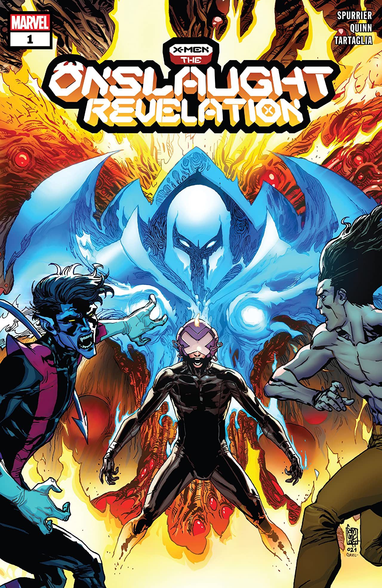 Nightcrawler, Legion and Professor X on the cover of X-Men Onslaught Revelation 1 by Giuseppe Camuncoli