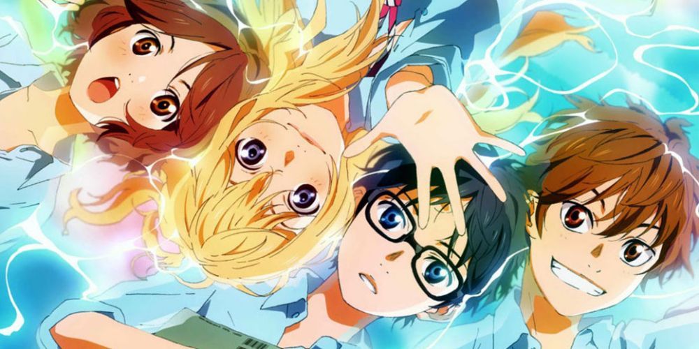 Your Lie in April Main Cast Laying Down Looking Up, Kaori Reaches Toward Camera