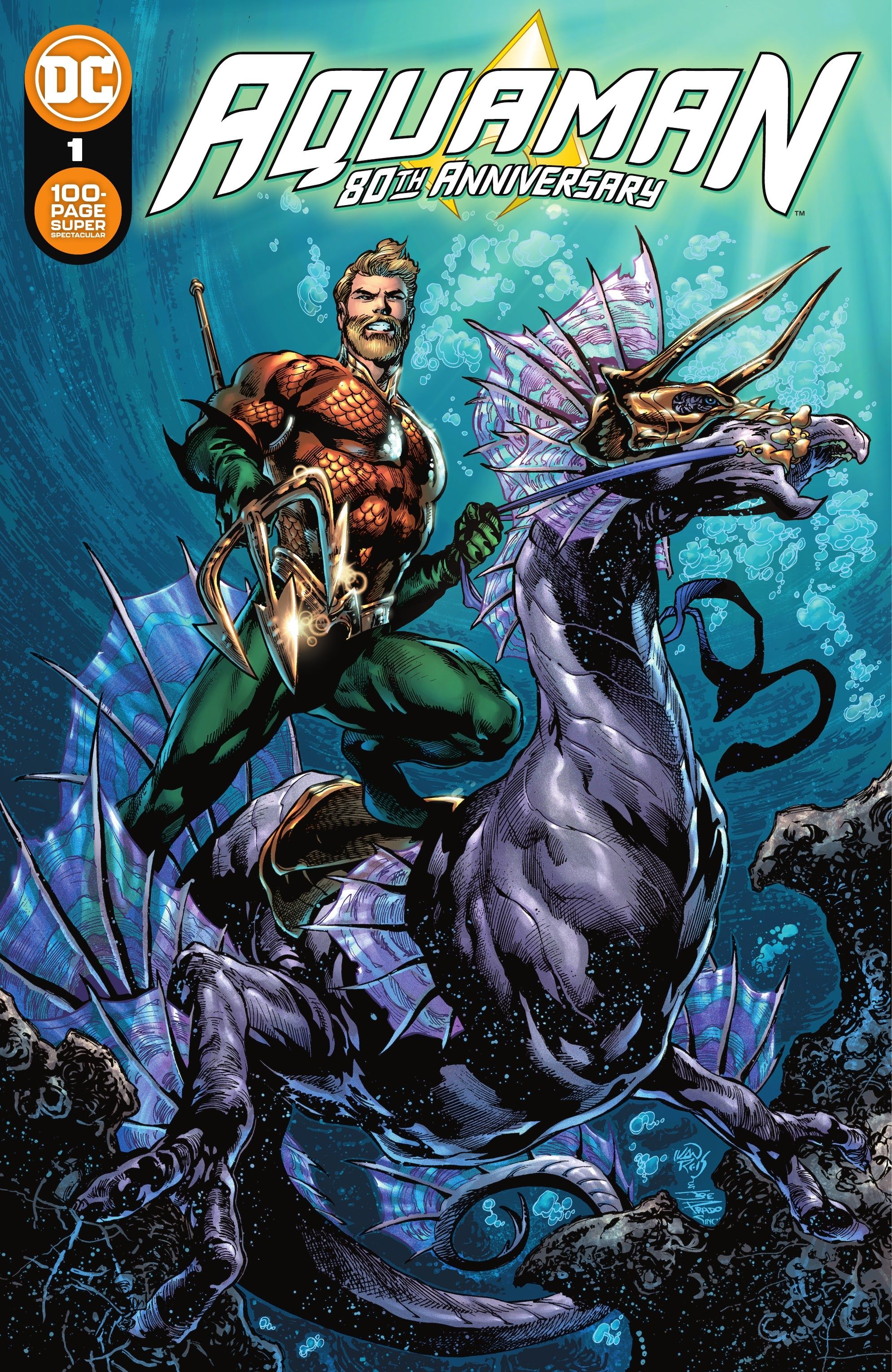 Aquaman rides a seahorse