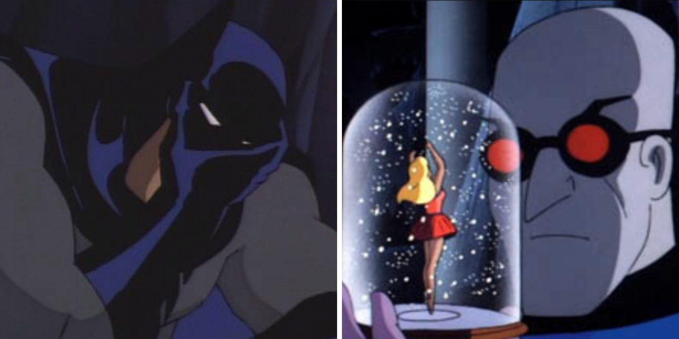 Batman grieving & Mr. Freeze holding a snowglobe