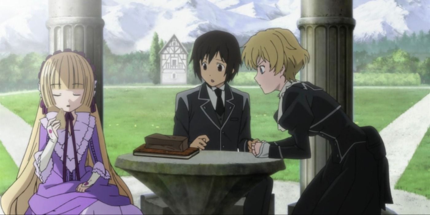 Banner featuring Victorique, Kazuya, and Avril from Gosick.