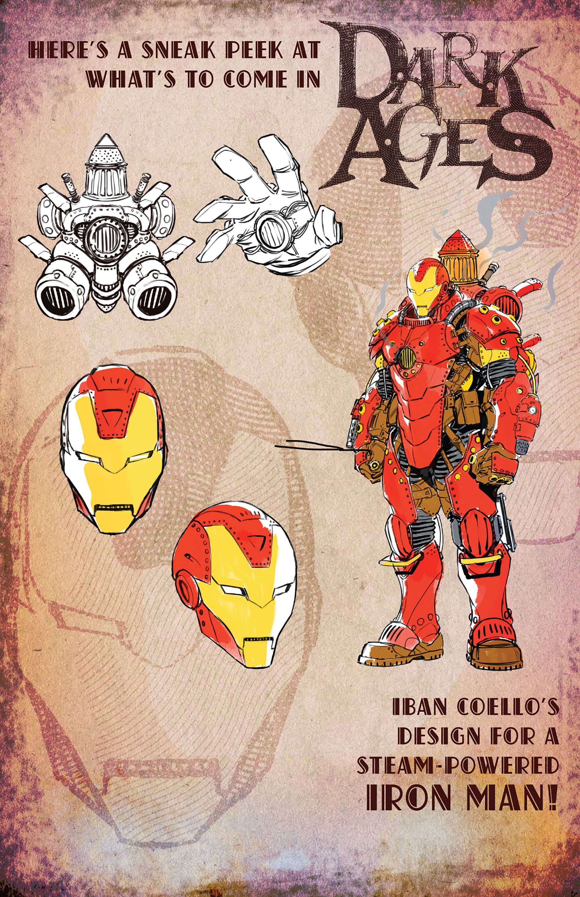 Iban Coello's design for a steampunk Iron Man.