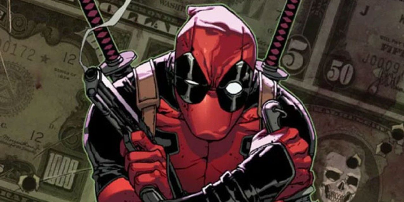 deadpool posing with his weapons