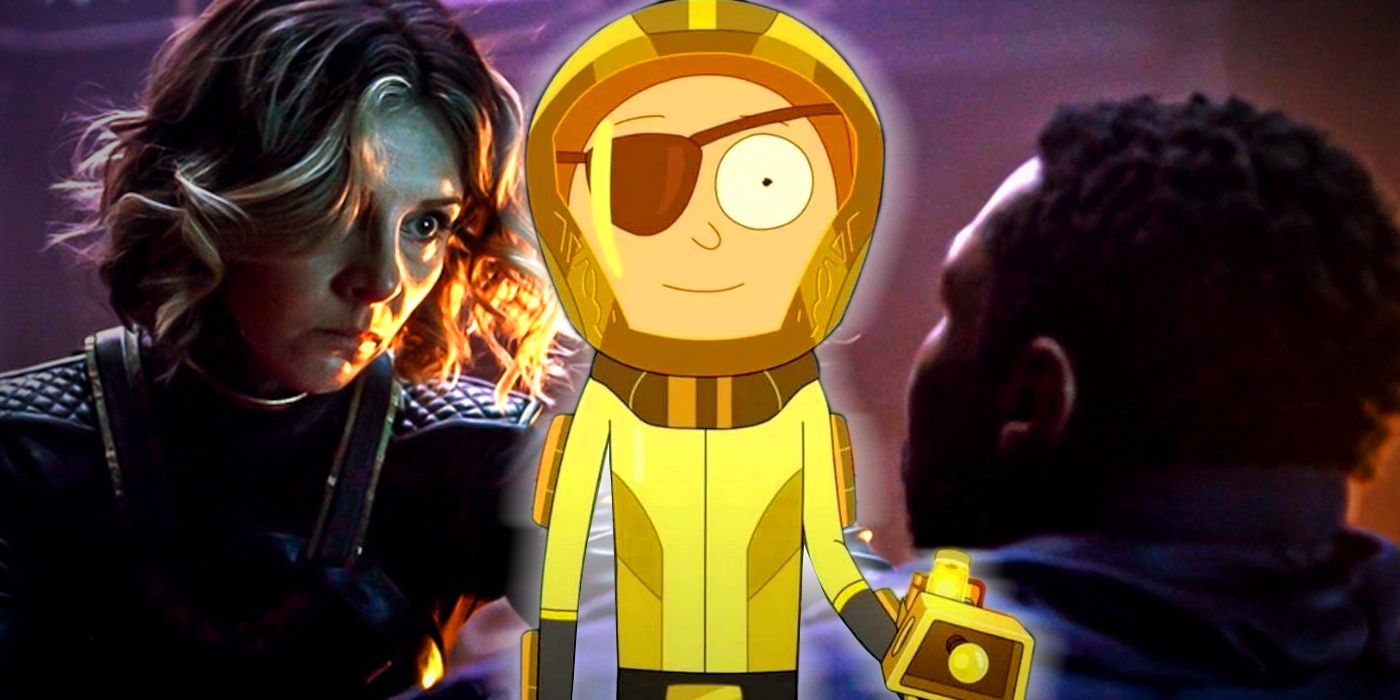 evil morty from rick and morty season 5 finale in front of sylvie and kang from loki