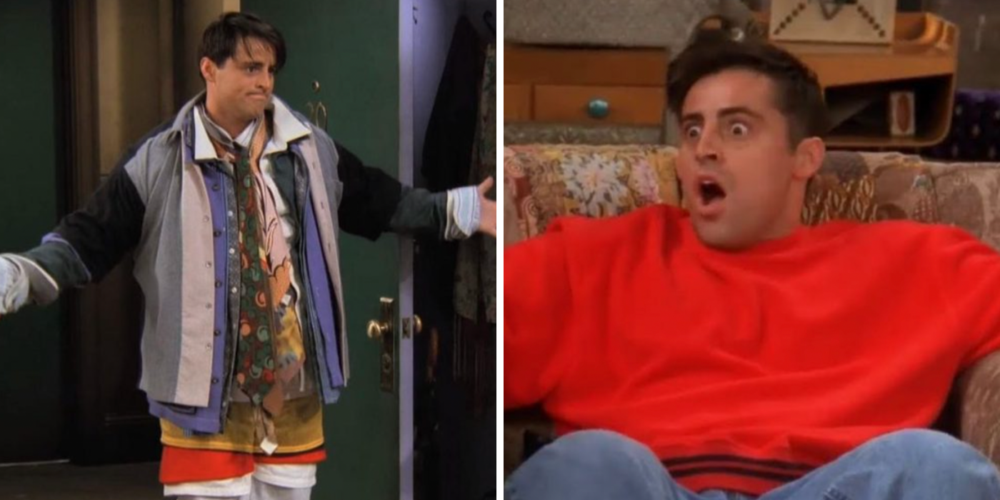 Joey wearing Chandler's clothes & Joey looking surprised