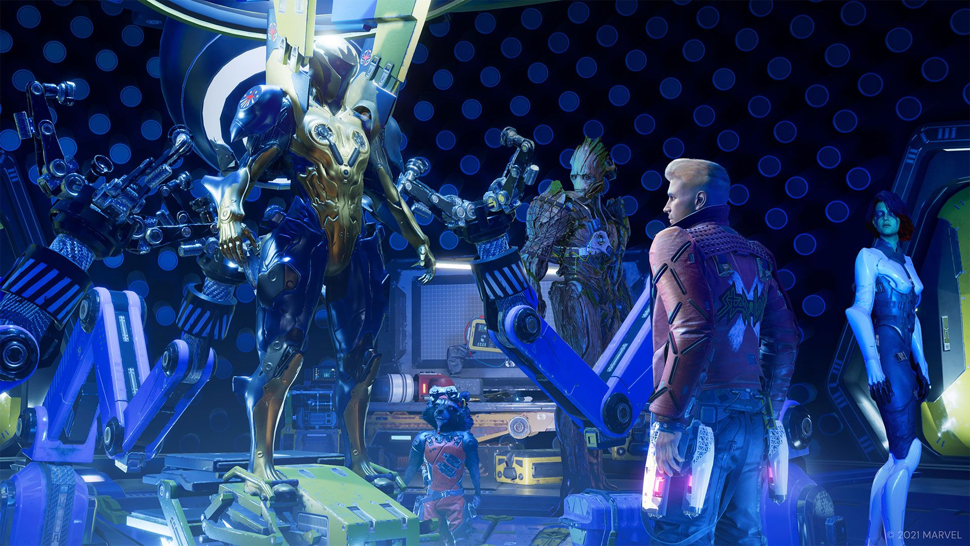 Star-Lord and the Guardians of the Galaxy find a Nova Corps armor bay. 