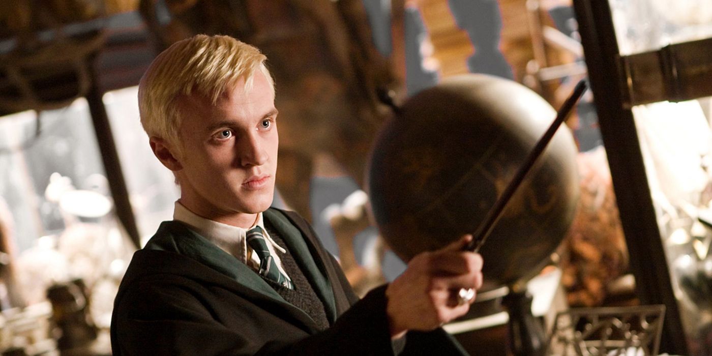 Draco Malfoy preparing to attack with his wand