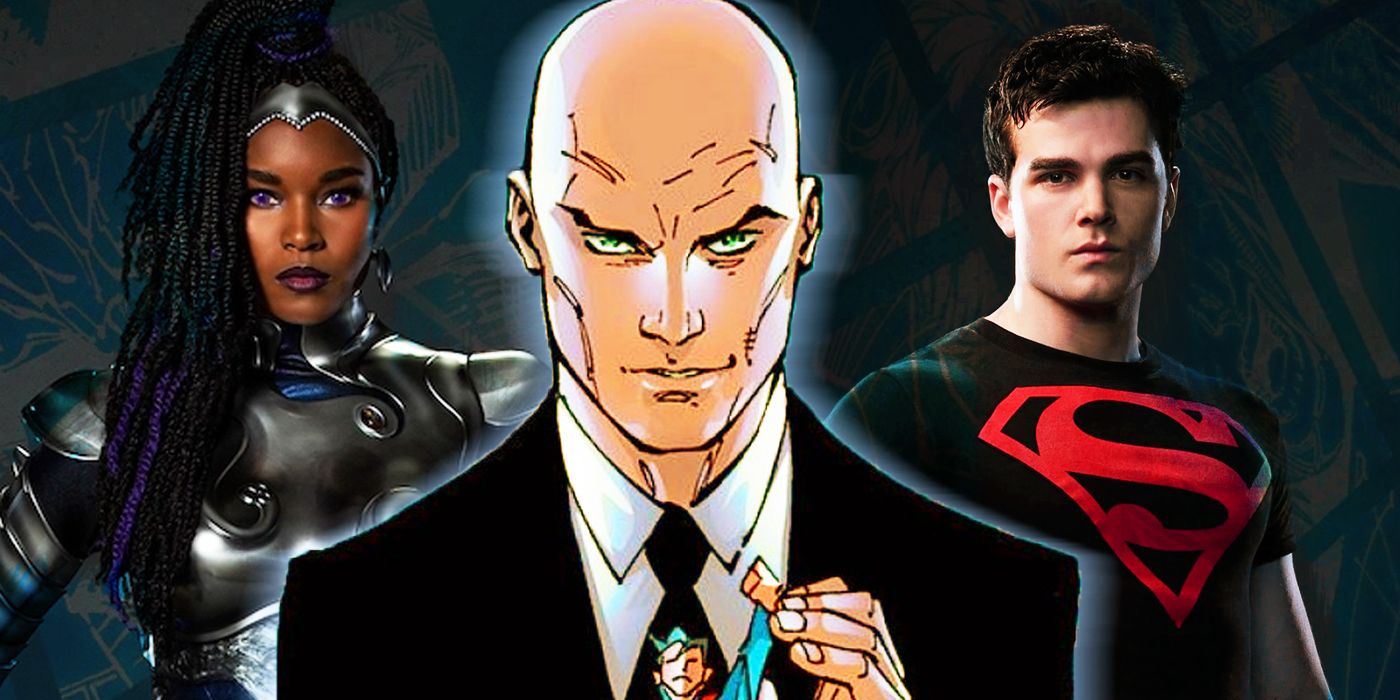 lex luthor in front of blackfire and superboy from titans