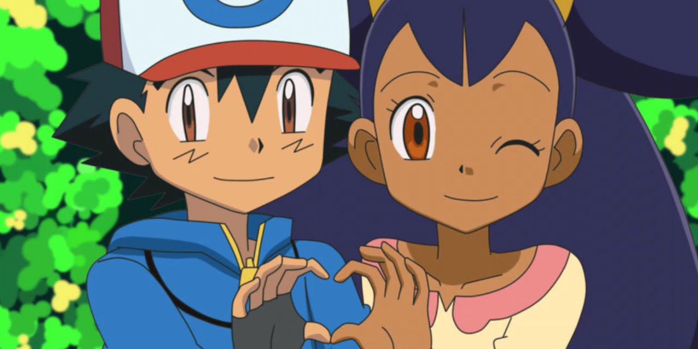 pokemon ash iris making heart with hands