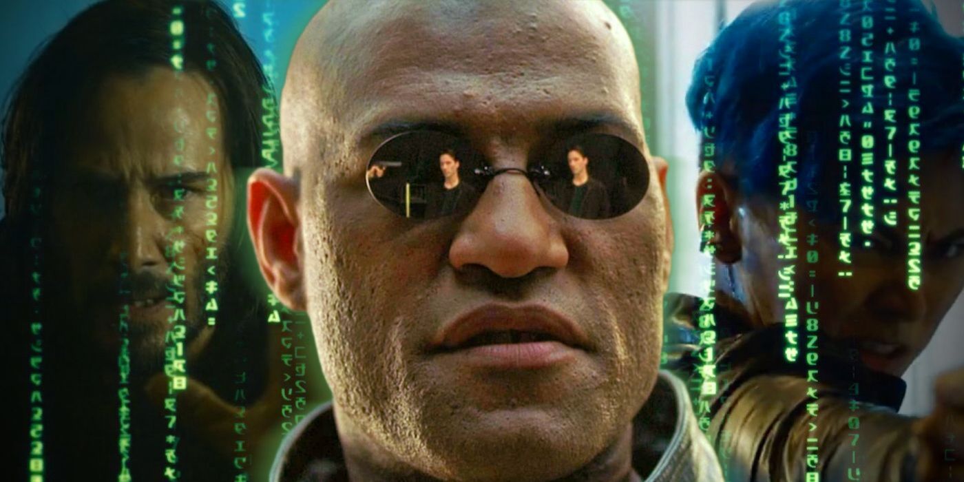 Morpheus in The Matrix with Neo Reflected in his Iconic Sunglasses