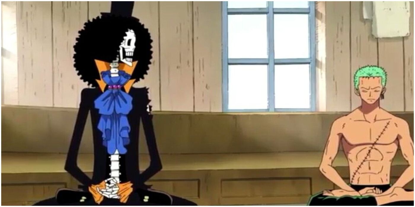 Brook as Zoro for advice &amp; interrupts his meditation