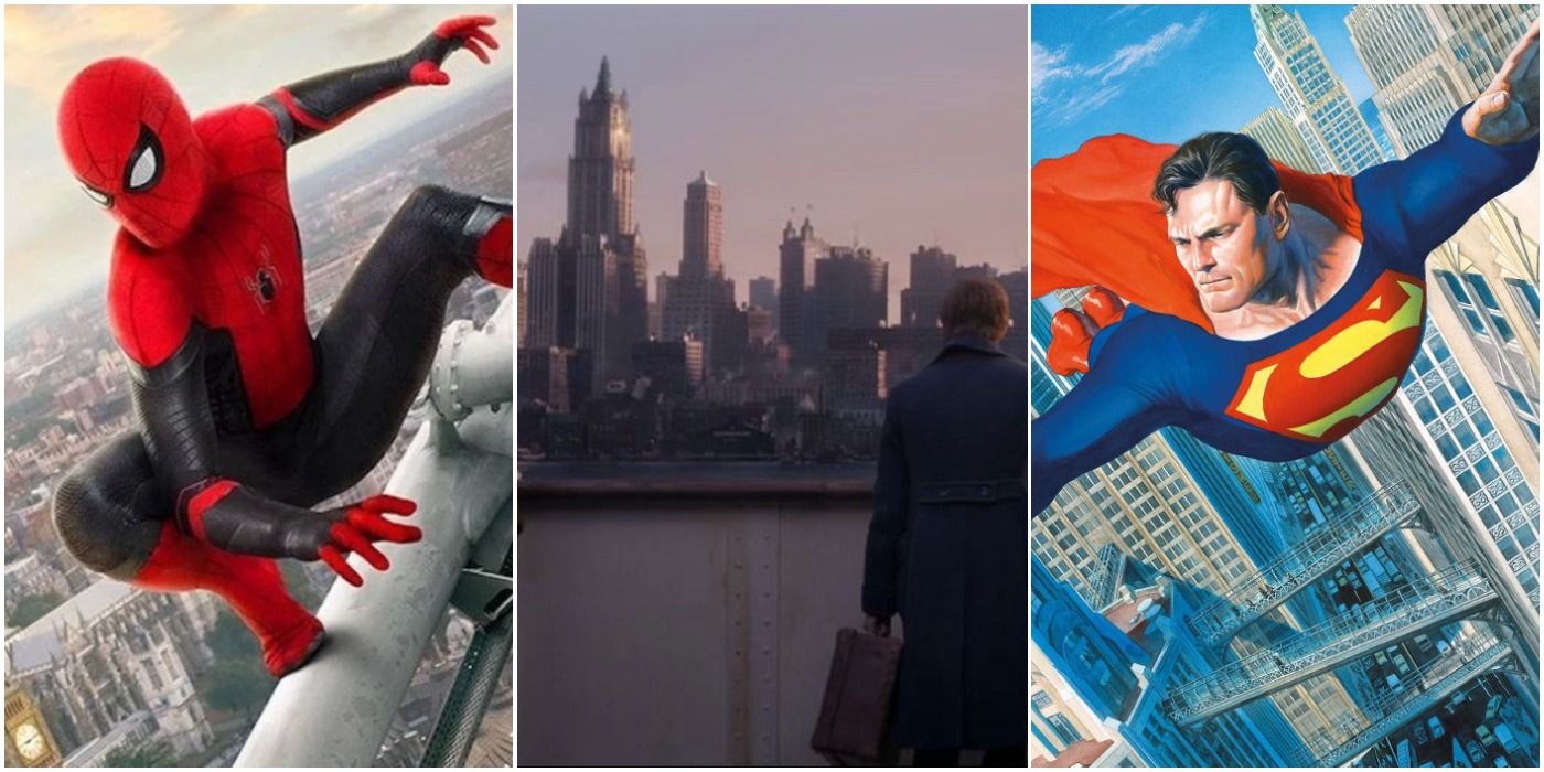 Spider-Man, New York, and Superman in Metropolis