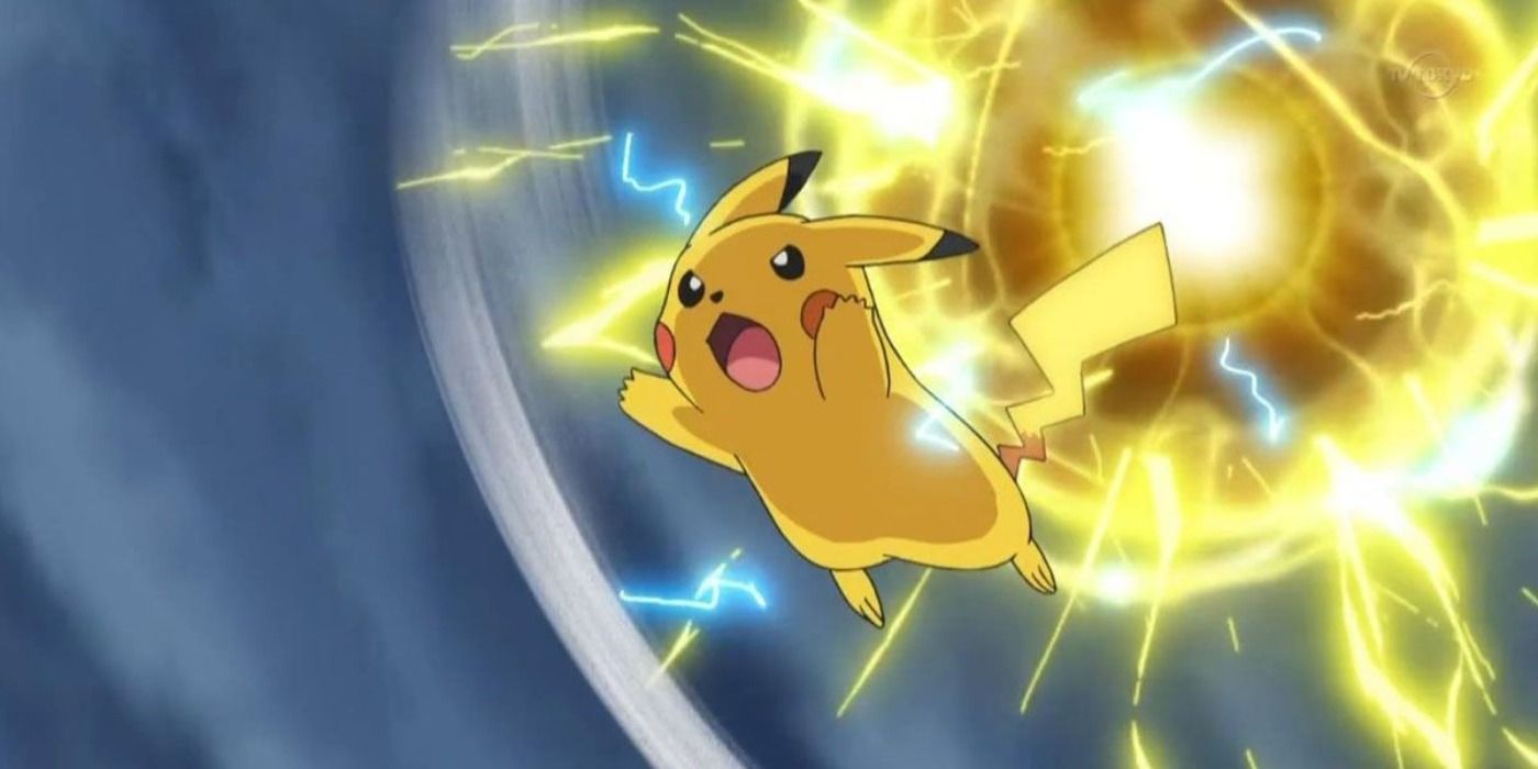 Pikachu leaps forward to perform a Thunderbolt attack