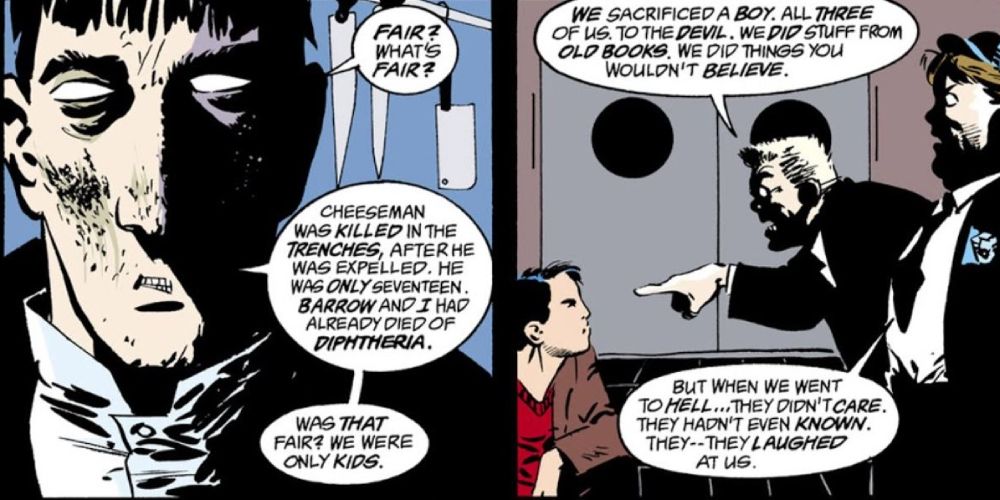 Neil Gaiman Sandman #25 panel where ghosts threaten a young boy