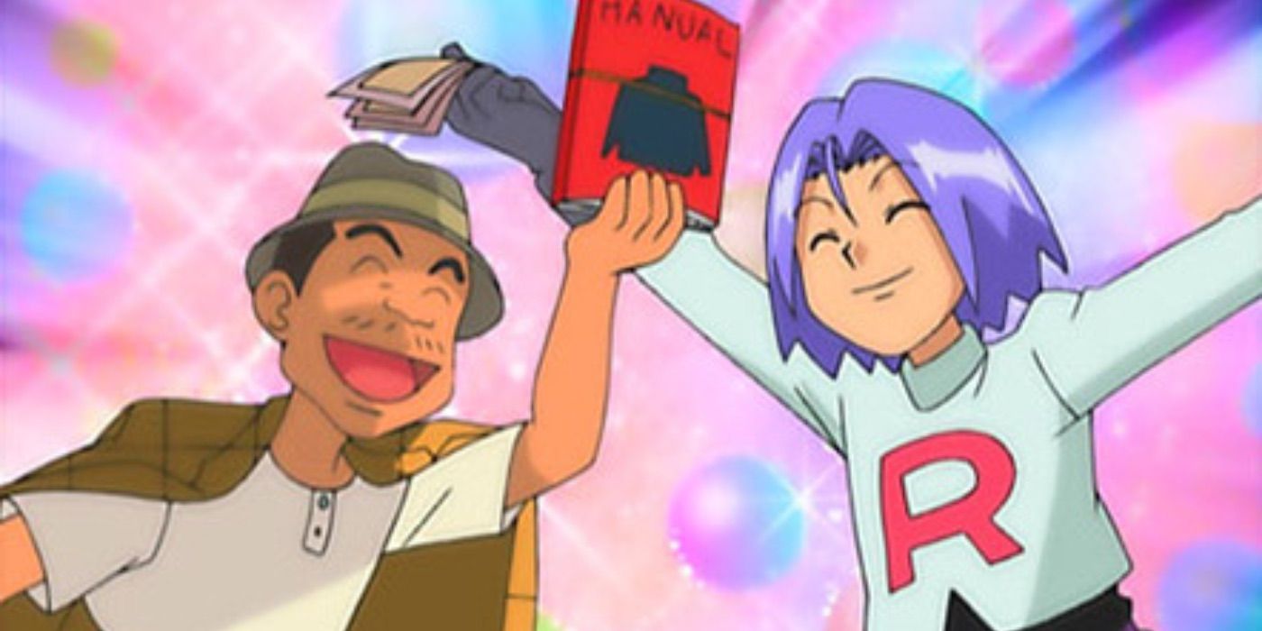 pokemon james and the magikarp salesman, seen holding a manual
