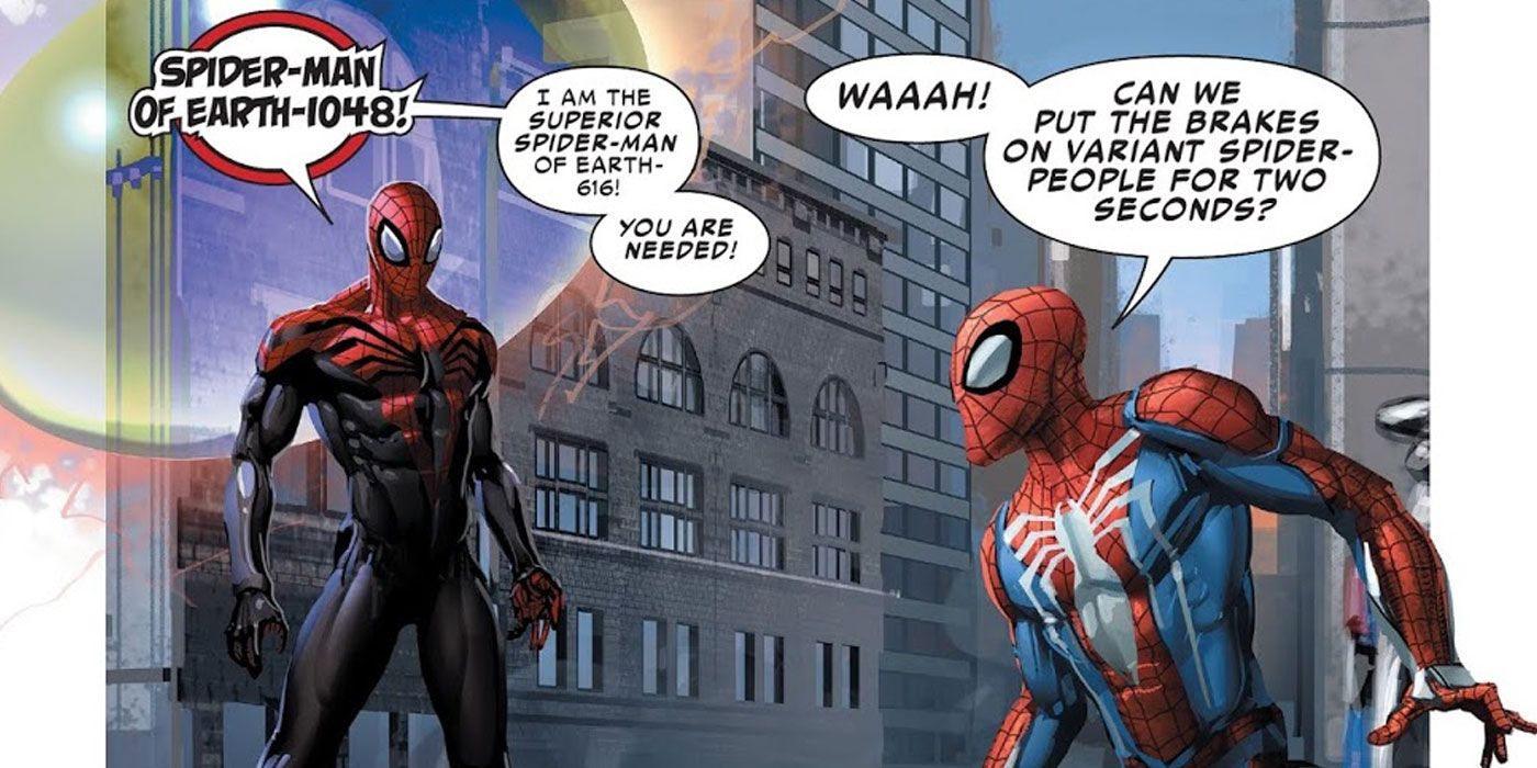 Peter of Marvel's Spider-Man meets Superior Spider-Man in Spider-Geddon