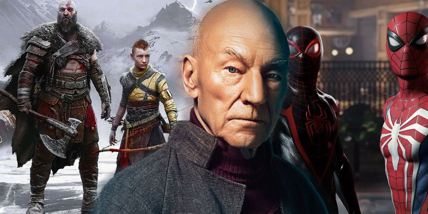 star wars picard in front of god of war ragnarok and spiderman 2