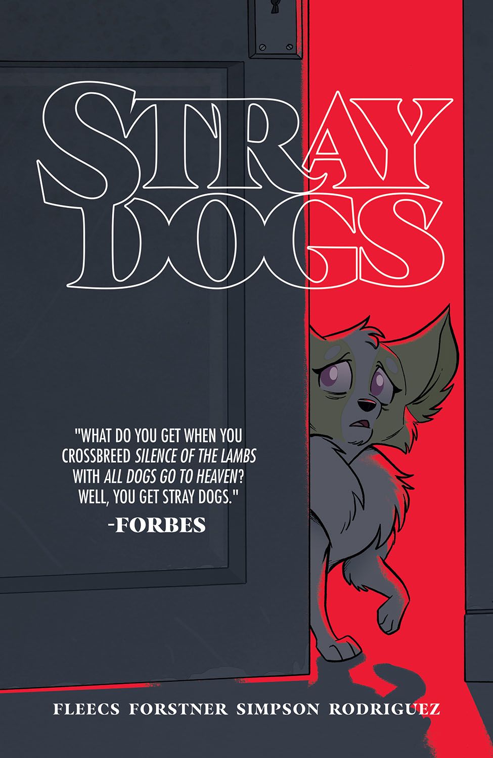 Sophie peers around a door on the cover of Stray Dogs