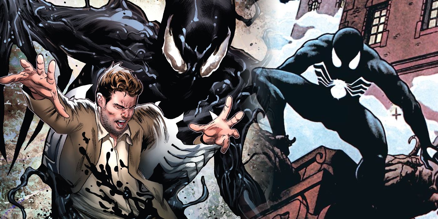 Peter Parker fighting with the alien symbiote and his Black Suit split image