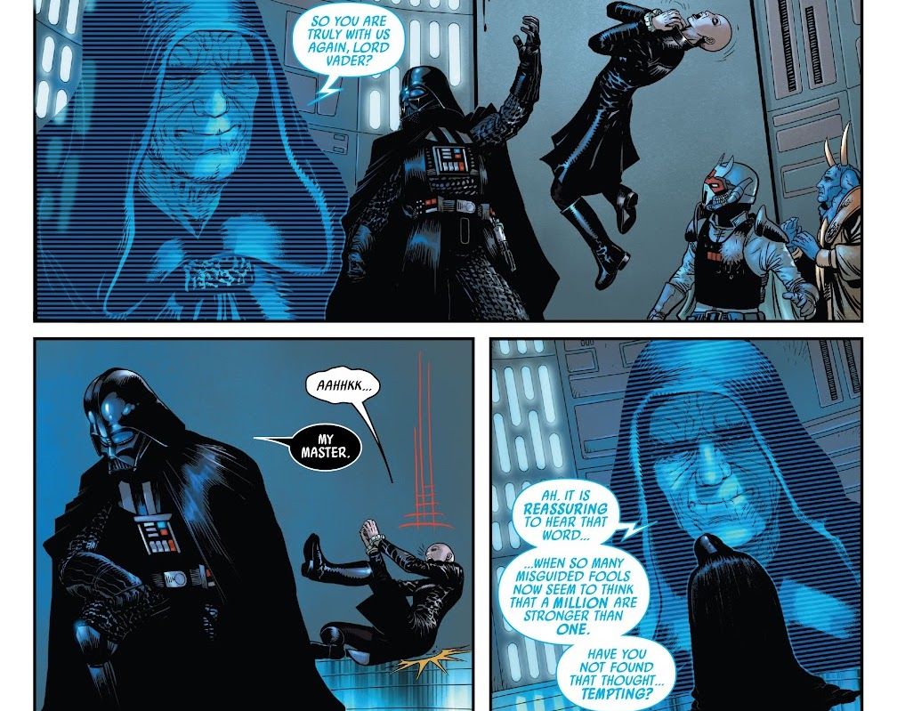 Darth Vader chokes Sly Moore when he should really be killing Palpatine