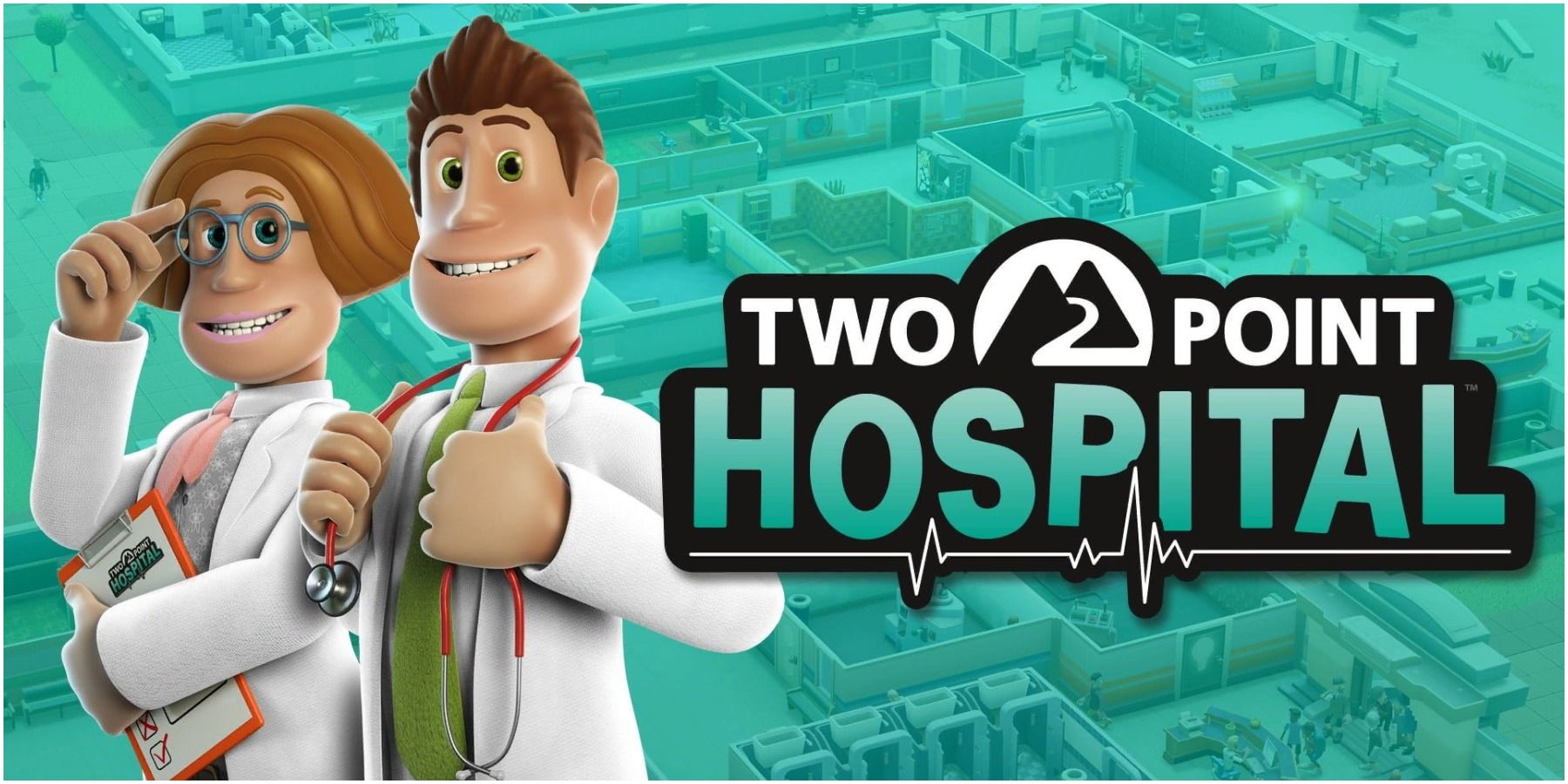 The logo of two point hospital with two doctors to the left