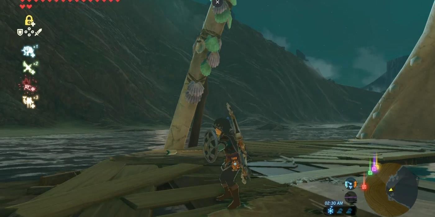 Link with wooden shield and arrow in BOTW
