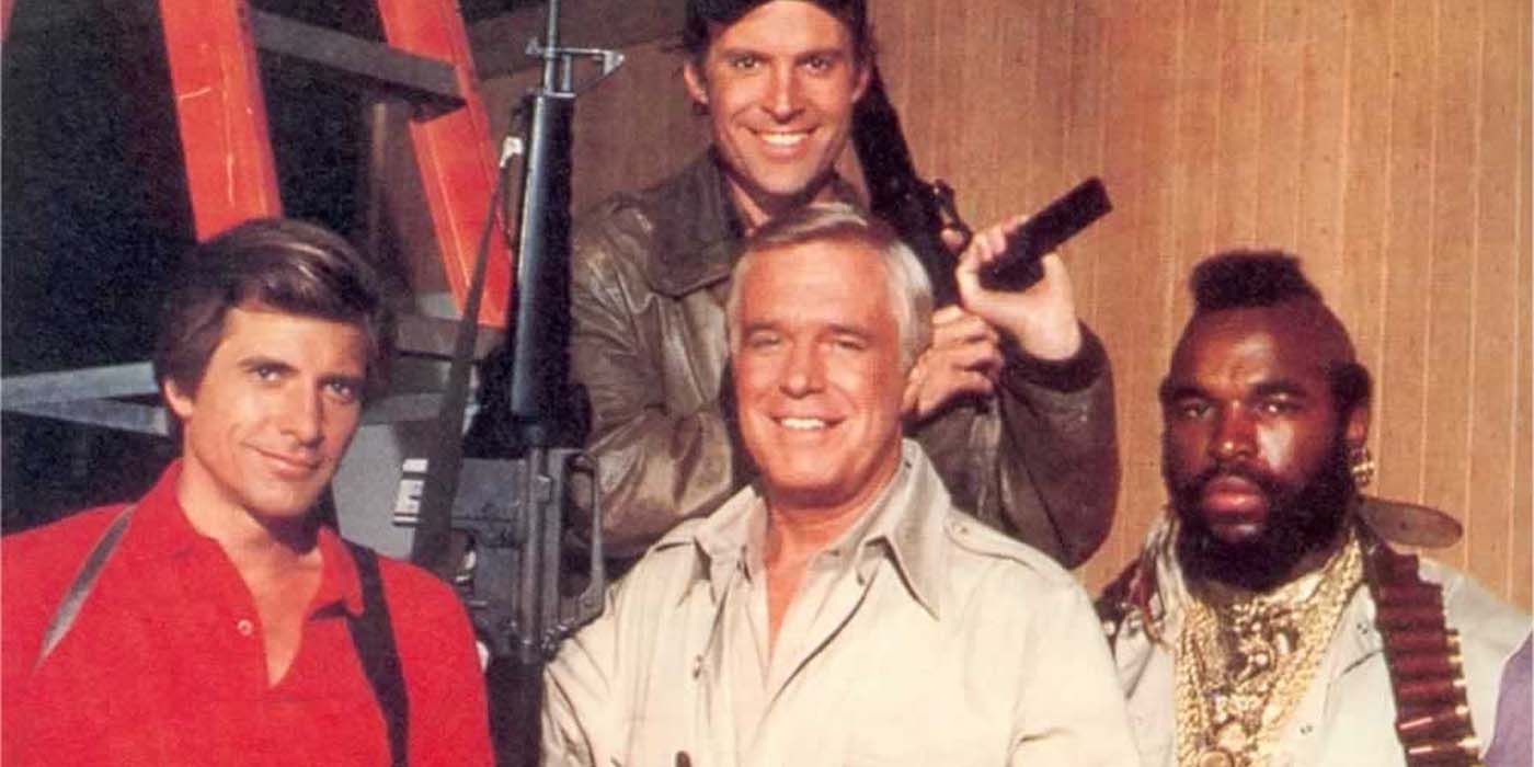 The cast of the A-Team TV series poses in a promotional shot