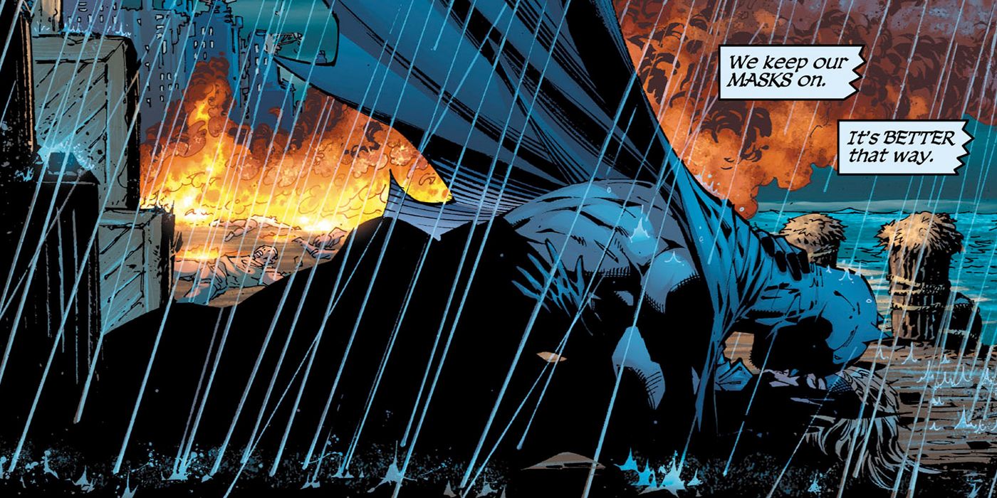 All-Star Batman and Black Canary intimate moment while criminals burn