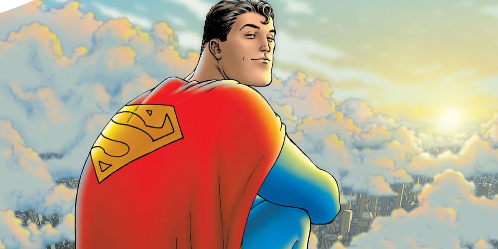 All-Star Superman #1 cover featuring Superman sitting on the clouds while smiling