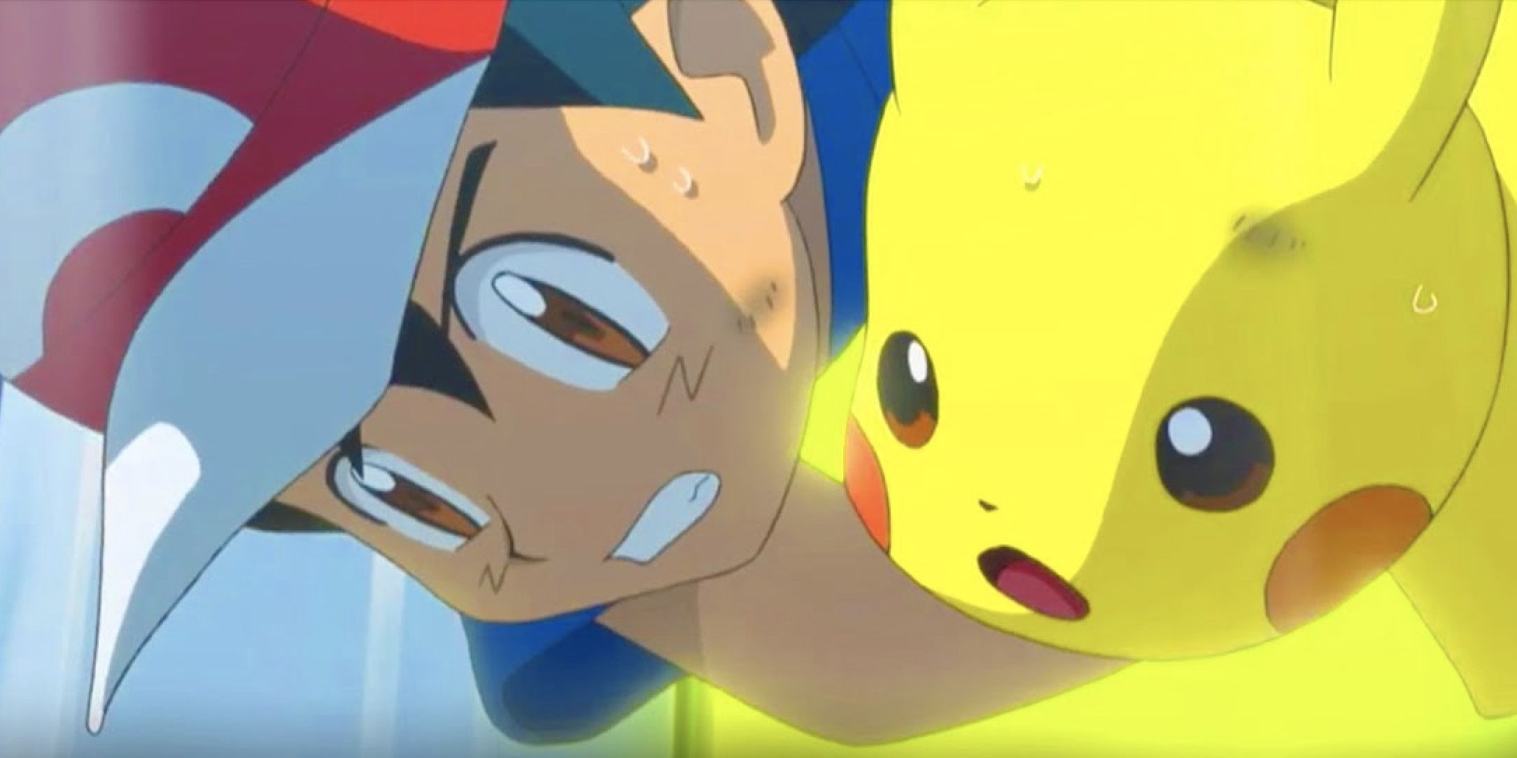 Ash jumping off a building to save Pikachu