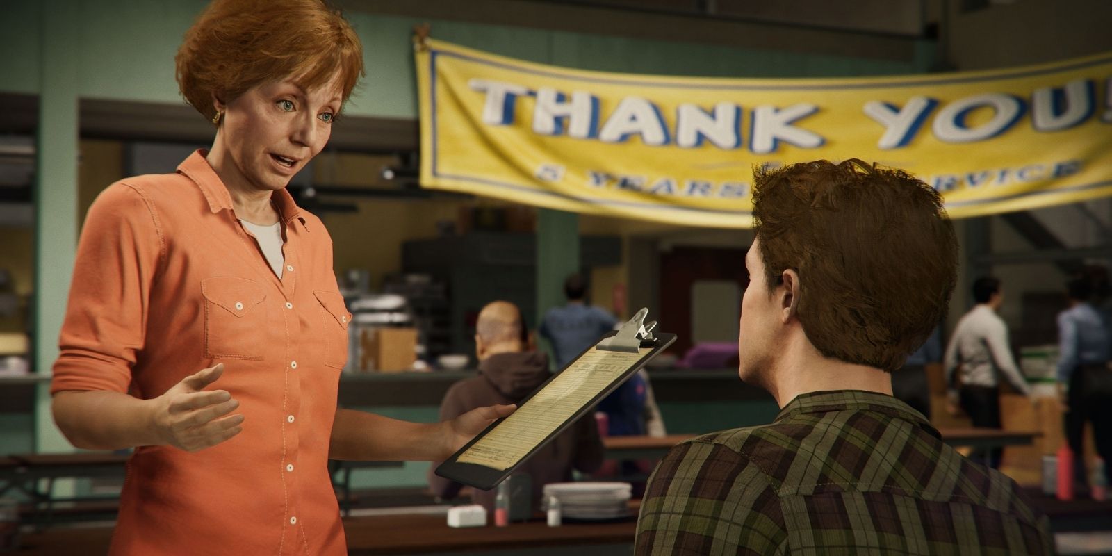 Aunt May holding a clipboard in Marvel's Spider-Man