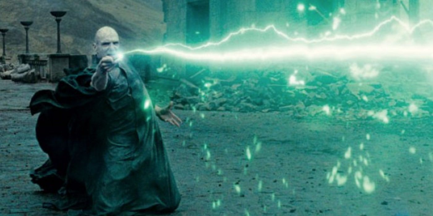 Voldemort casting Avada Kedavra in Harry Potter