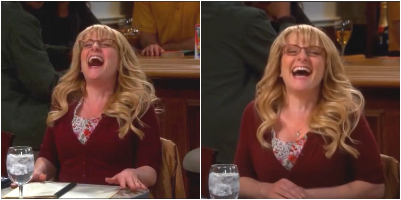 Bernadette fake laughing at one of Howard's jokes from the Big Bang Theory