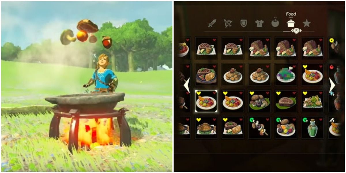 Link using a Cooking Pot, Food Inventory in The Legend of Zelda: Breath of the Wild