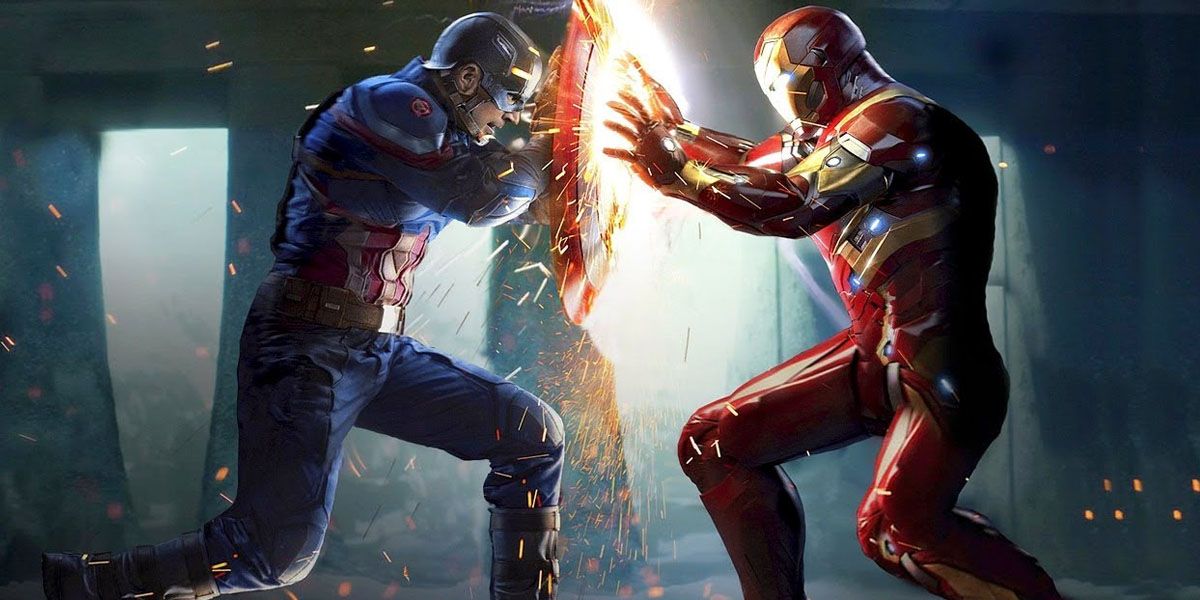 Captain America blocks Iron Man's attack
