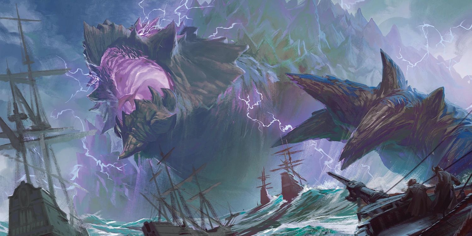 A dragon turtle attacking ships in DnD