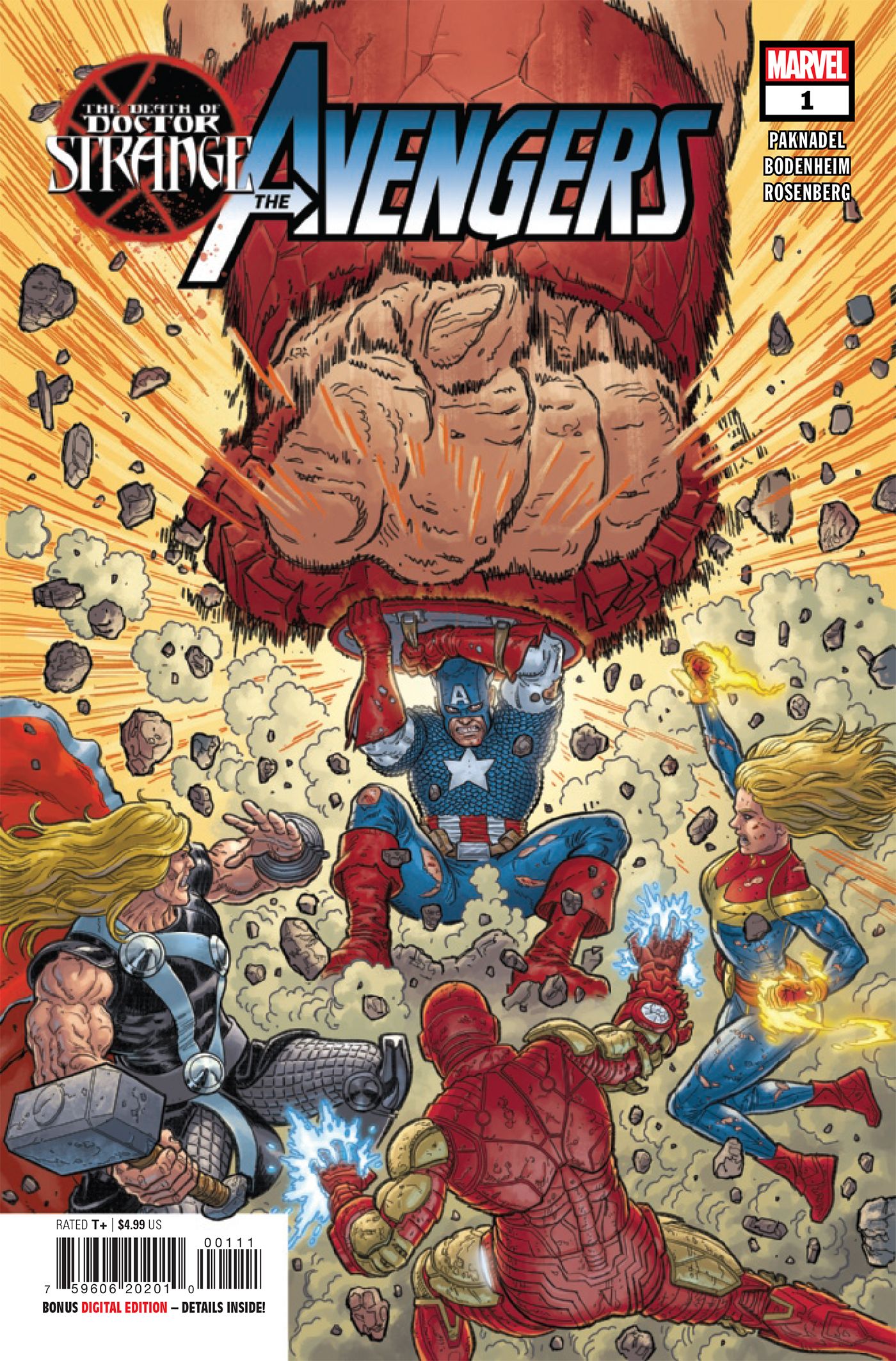 The cover for The Death of Doctor Strange: Avengers shows Juggernaut punching Captain America's shield.