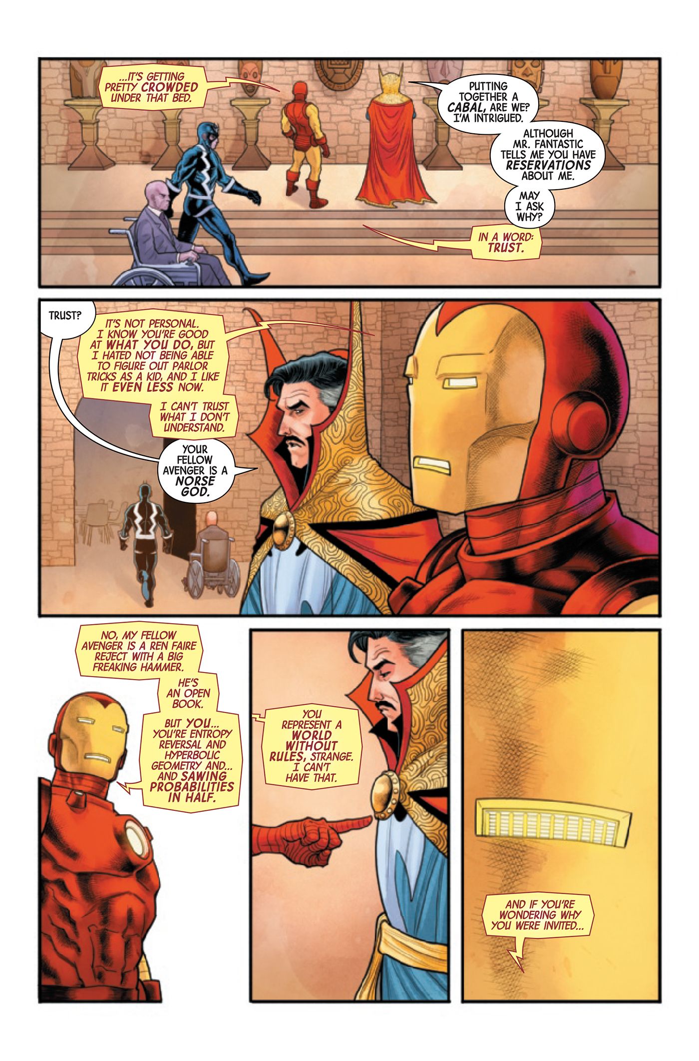 Iron Man discusses the non-personal reasons why he does not trust Doctor Strange.