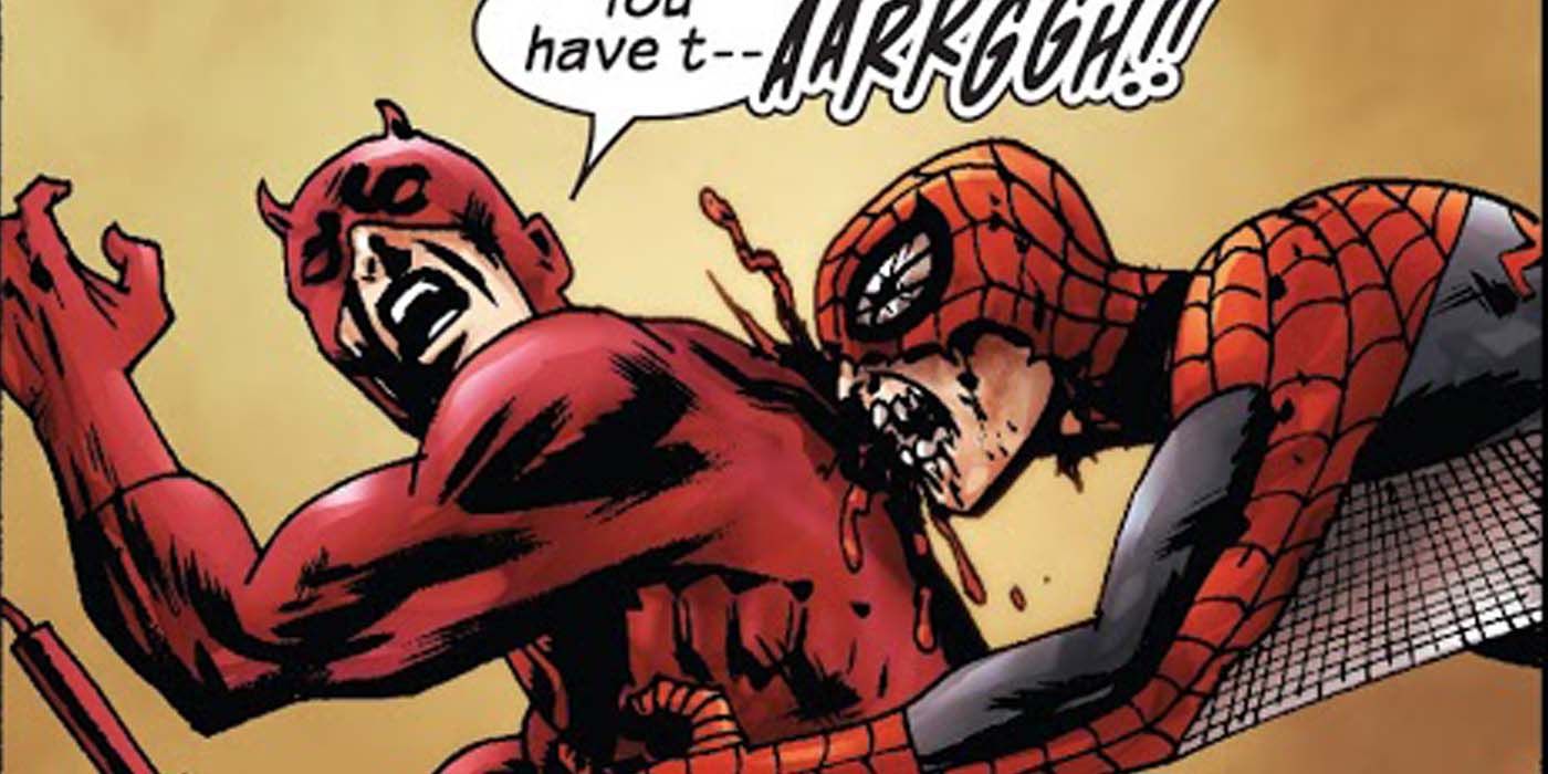 Daredevil Being Bitten By Spider-Man Marvel Zombies
