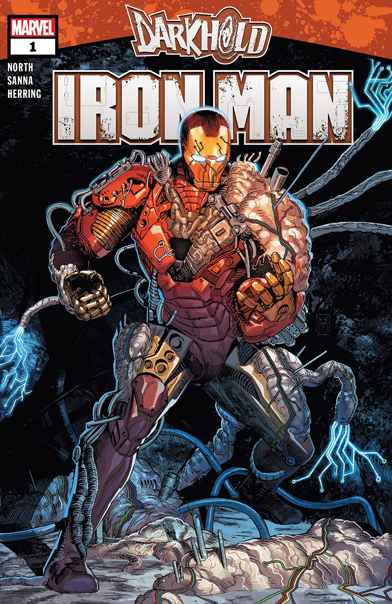 Tony Stark on the cover of Darkhold Iron Man 1 by Valerio Giangiordano
