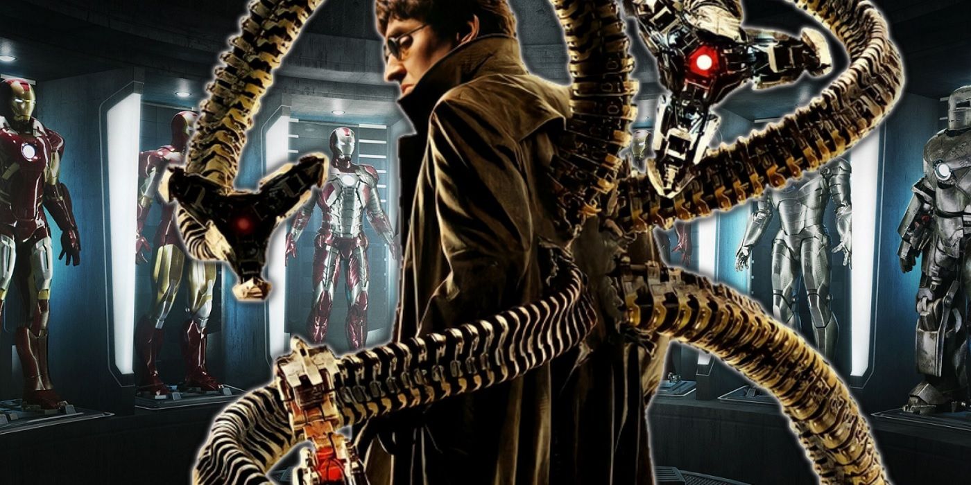 Alfred Molina as Doc Ock in Iron Man's hall of armors