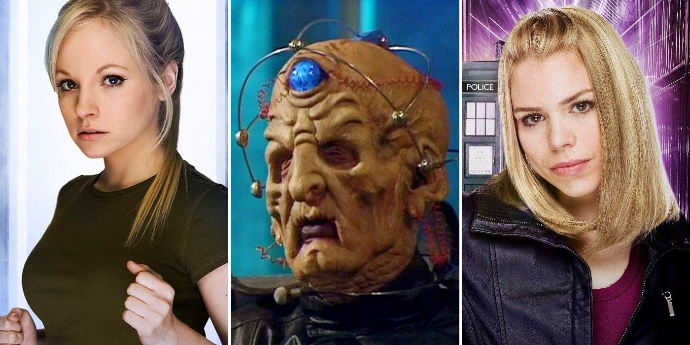 split image of three Doctor Who characters