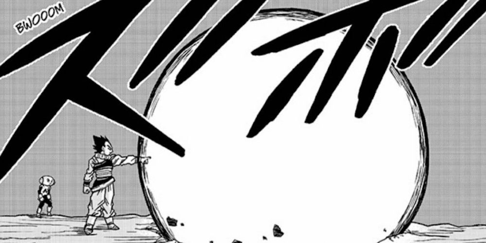 Vegeta libera uma explosão de Controle Espiritual durante seu treinamento Yardrat no mangá Dragon Ball Super