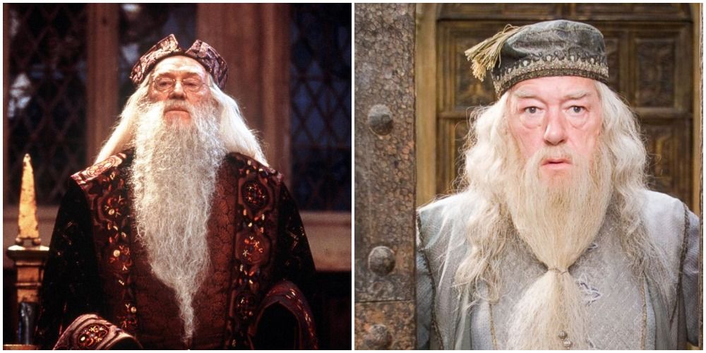 Richard Harris and Michael Gambon both portraying Dumbledore in the Harry Potter films