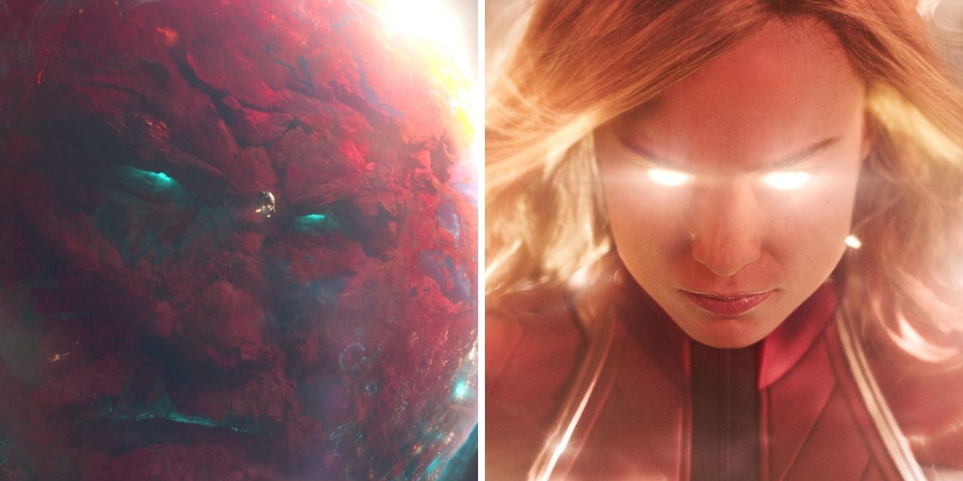 Ego the living planet next to Captain Marvel from the MCU