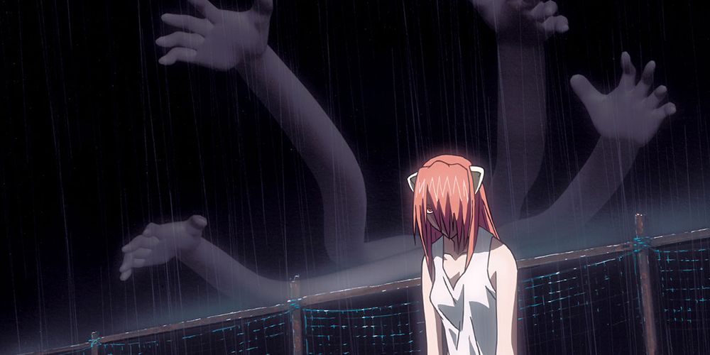 Lucy with hands in background from Elfen Lied