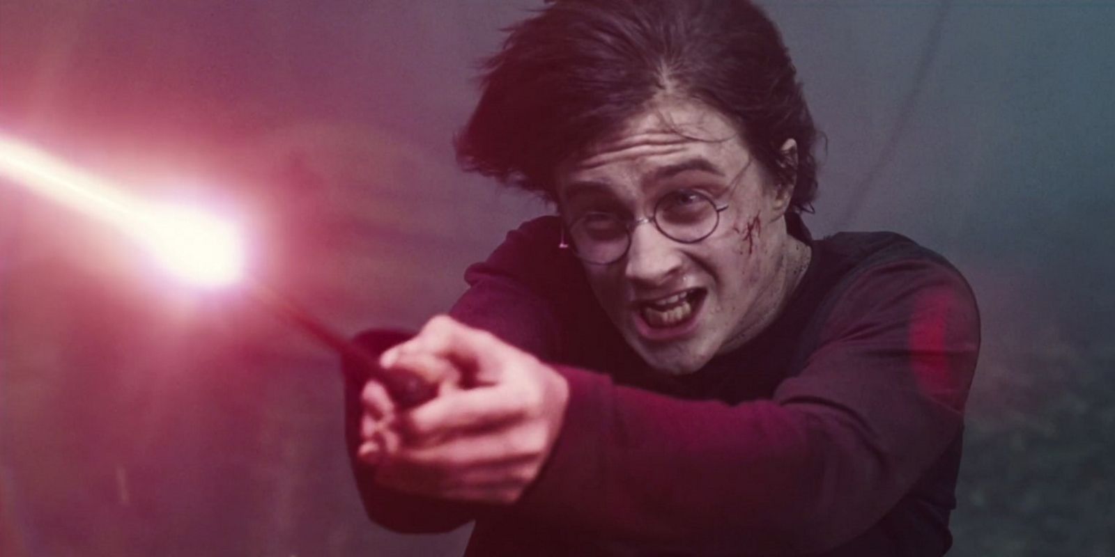 Harry Potter uses Expelliarmus in a duel against Voldemort